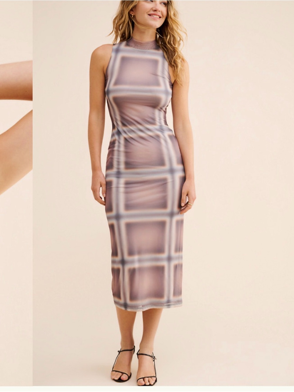 Another Girl Sleeveless Plaid Midi Dress in Mauve-Taupe